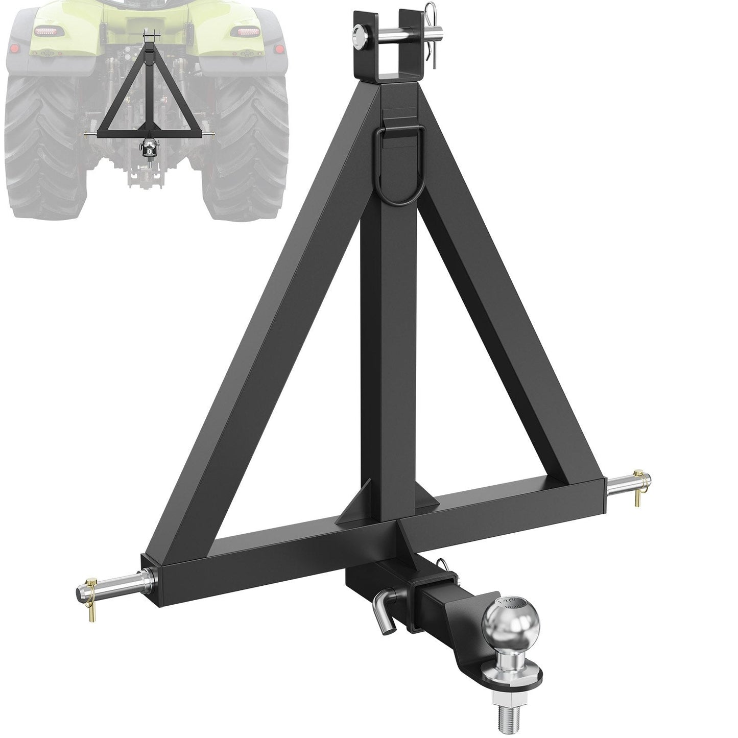 3-Point Tractor Hitch Receiver, Category 1 Tow Drawbar, Carbon Steel, 635mm