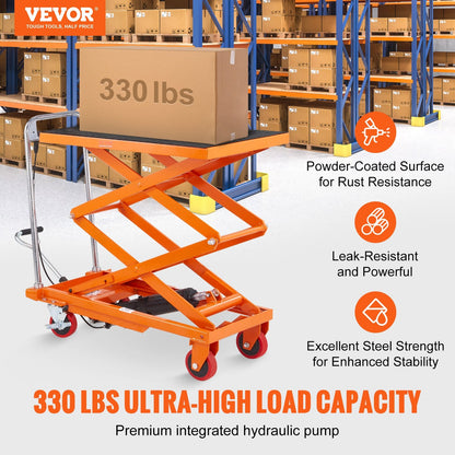 Hydraulic Double Scissor Lift Cart, 150 kg Capacity, 1.27 m Height, 4 Wheels