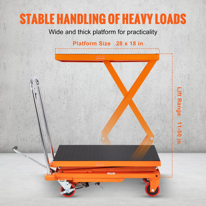 VEVOR Hydraulic Lift Table Cart, 330lbs Capacity 50" Lifting Height, Manual Double