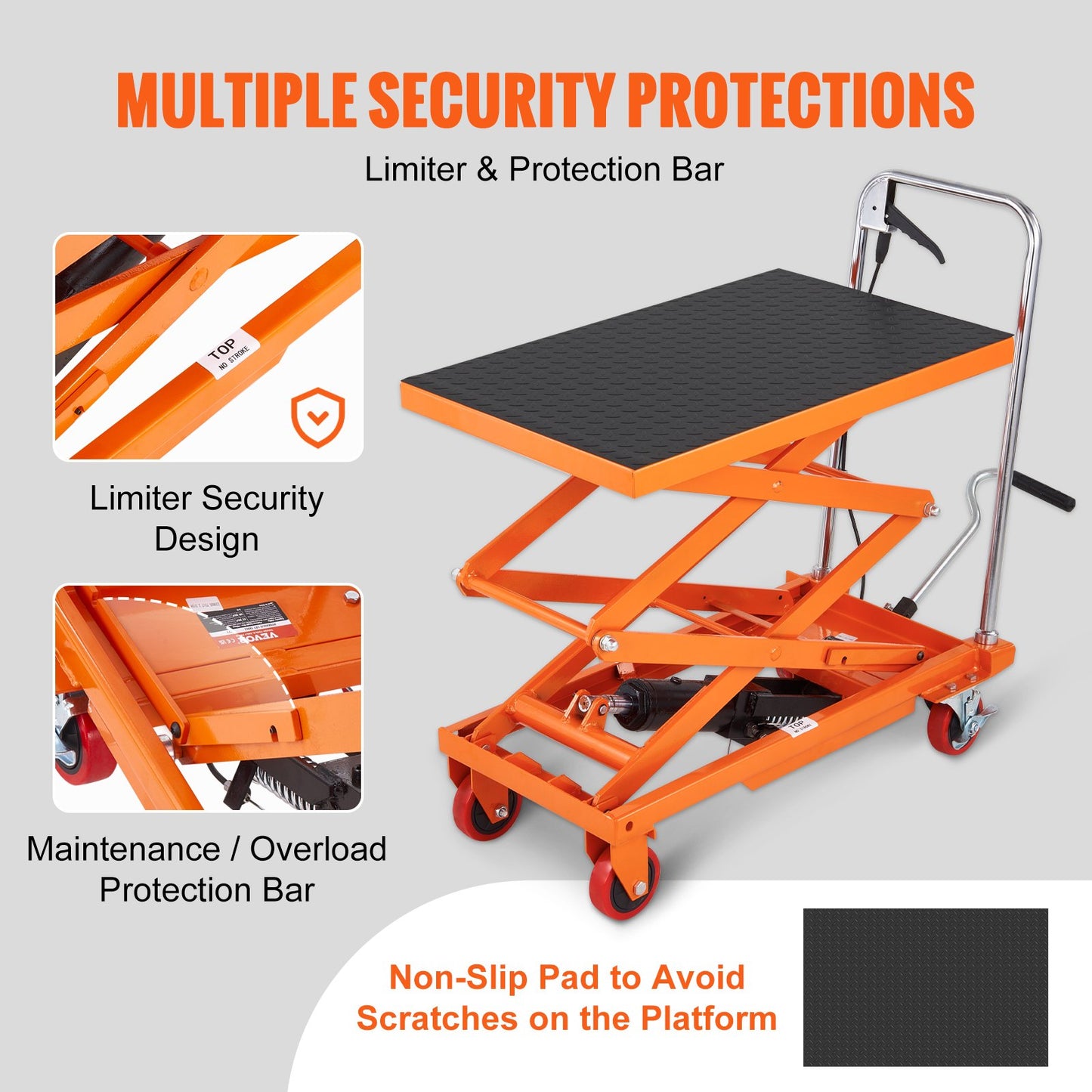 VEVOR Hydraulic Lift Table Cart, 330lbs Capacity 50" Lifting Height, Manual Double