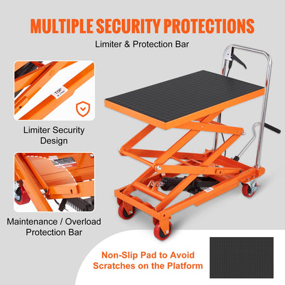VEVOR Hydraulic Lift Table Cart, 330lbs Capacity 50" Lifting Height, Manual Double