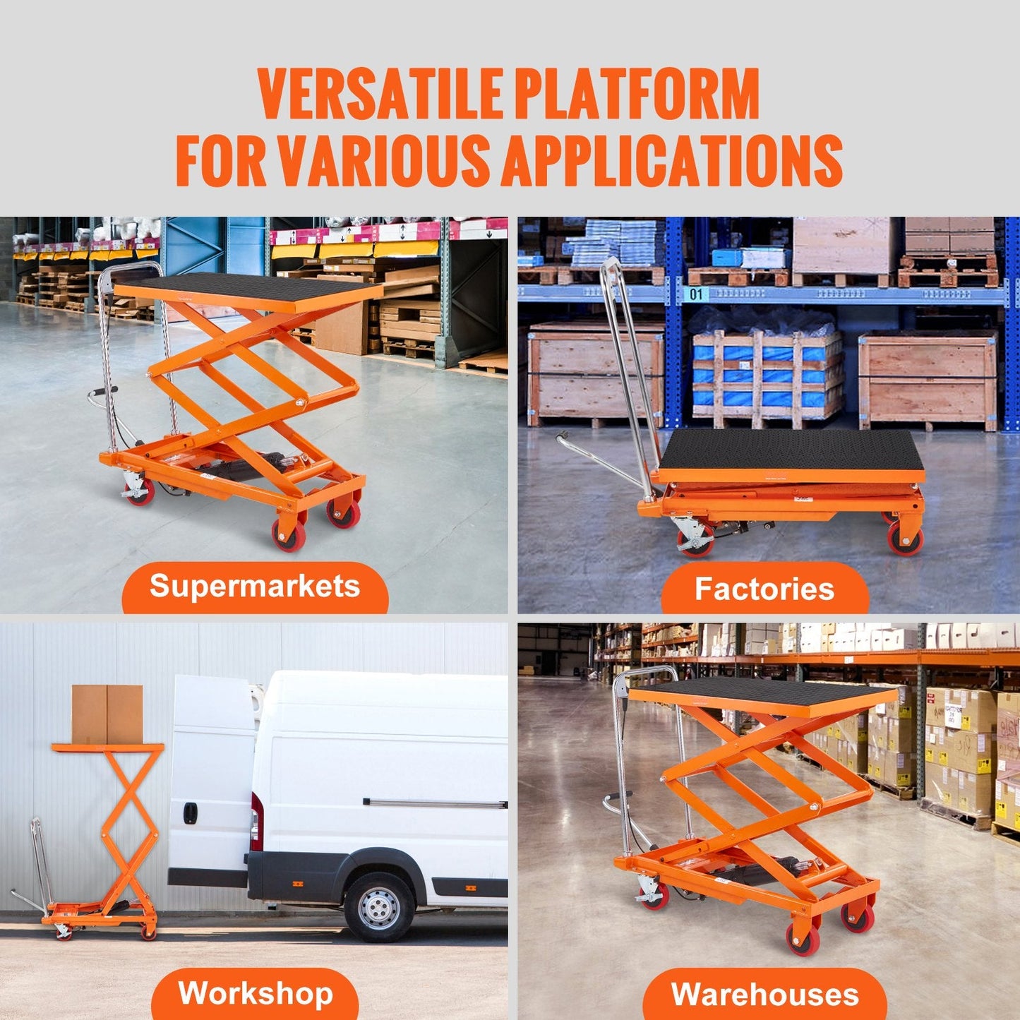 Hydraulic Double Scissor Lift Cart, 150 kg Capacity, 1.27 m Height, 4 Wheels