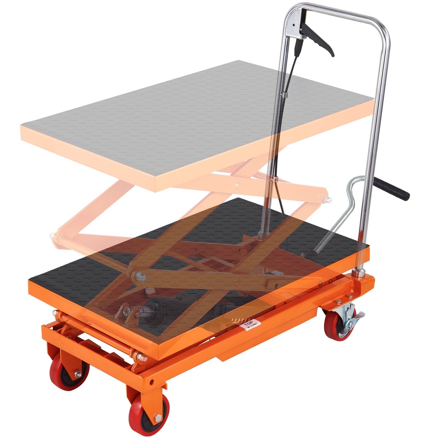 Hydraulic Double Scissor Lift Cart, 150 kg Capacity, 1.27 m Height, 4 Wheels
