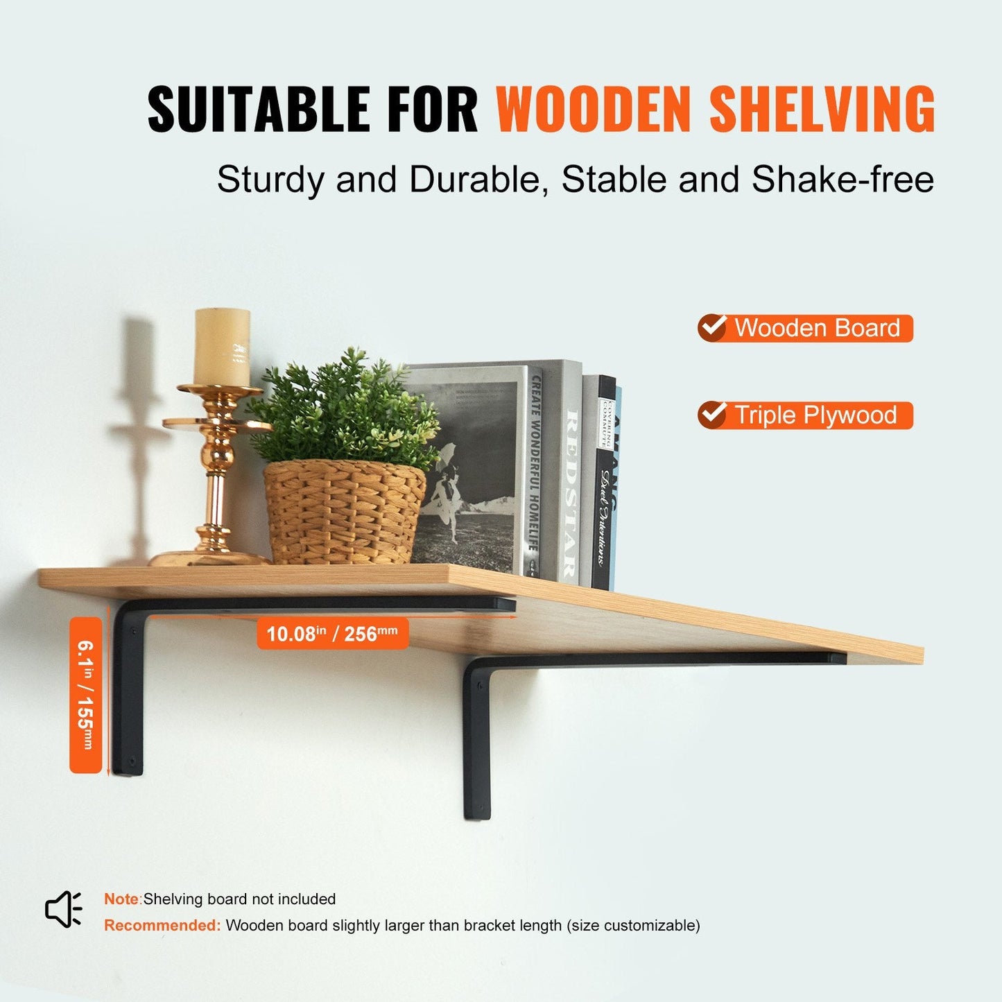 Heavy Duty Floating Shelf Brackets, 25.6 x 15.5 cm, 72.6 kg Capacity, 4 Pack
