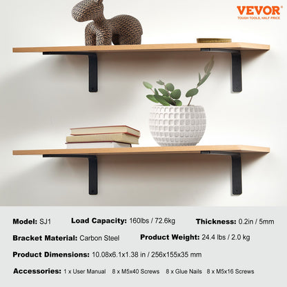 VEVOR Shelf Bracket, Heavy Duty Floating Shelf Brackets 25.6 x 15.5 cm, 4 Pcs Brackets