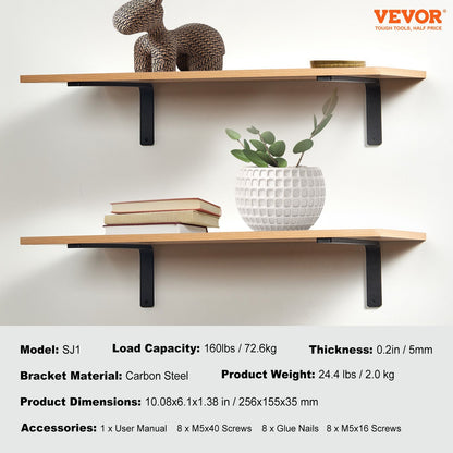 Heavy Duty Floating Shelf Brackets, 25.6 x 15.5 cm, 72.6 kg Capacity, 4 Pack
