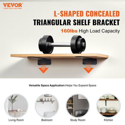 VEVOR Shelf Bracket, 26.1cmL x 10cmW x 4.5cmH, 6 Pcs Heavy Duty Floating Shelf Brackets,