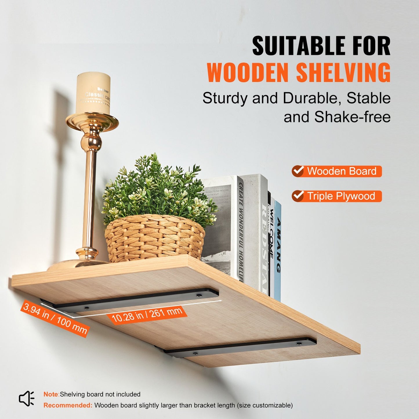 VEVOR Shelf Bracket, 26.1cmL x 10cmW x 4.5cmH, 6 Pcs Heavy Duty Floating Shelf Brackets,