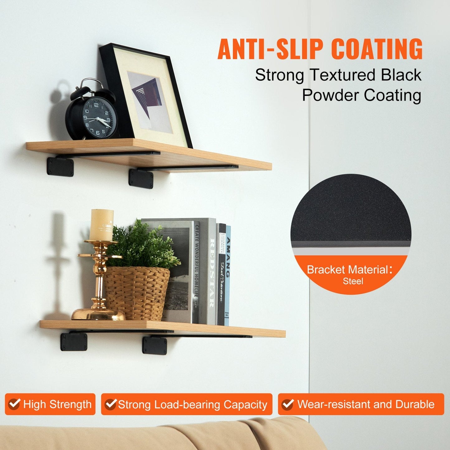 Heavy Duty Floating Shelf Brackets, 26.1cm x 10cm, 6 Pcs, 72.6kg Capacity