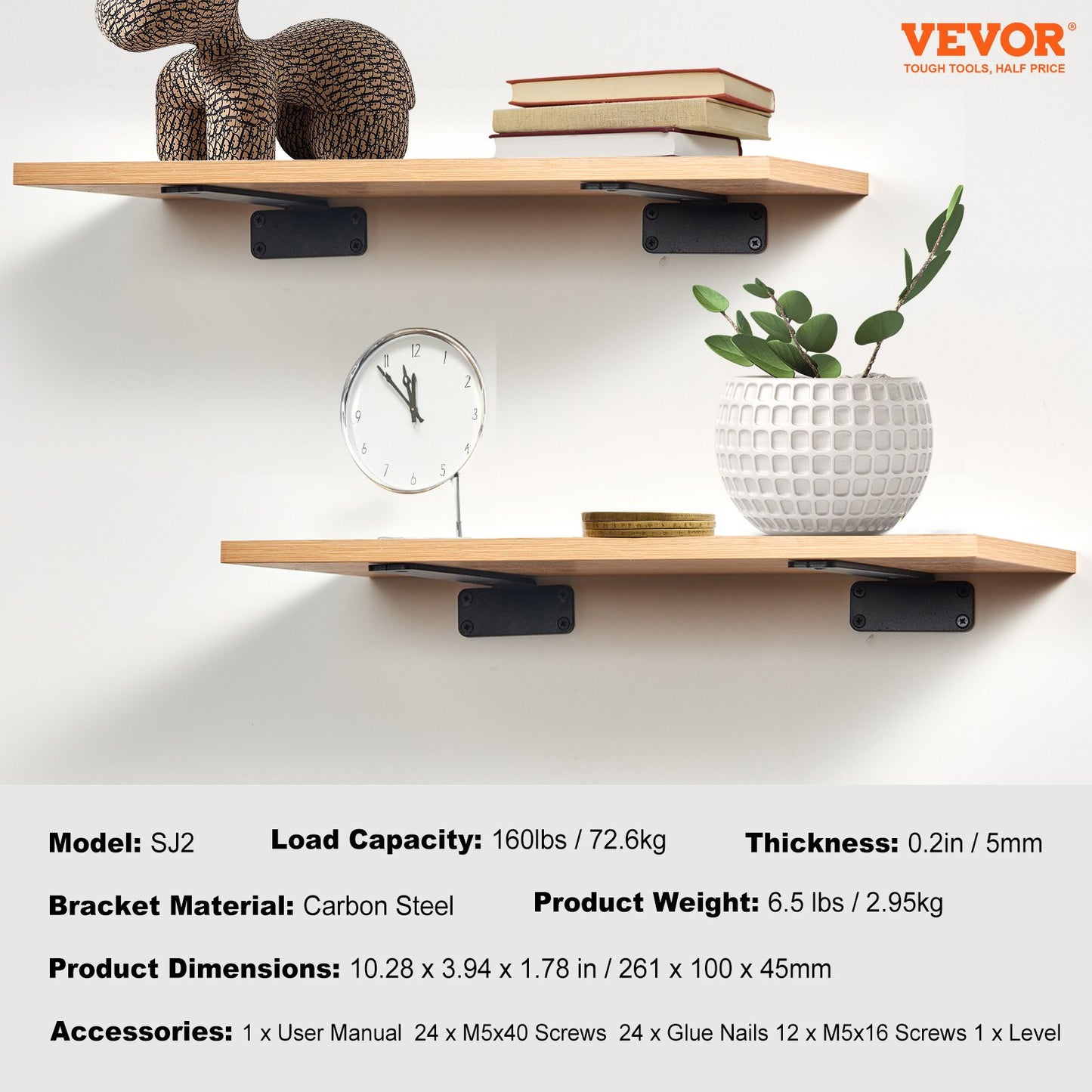 VEVOR Shelf Bracket, 26.1cmL x 10cmW x 4.5cmH, 6 Pcs Heavy Duty Floating Shelf Brackets,