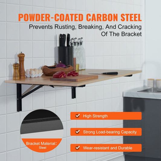 Foldable Heavy-Duty Shelf Brackets, 61.3 cm, 136 kg Load, Matte Black, 2-Pack