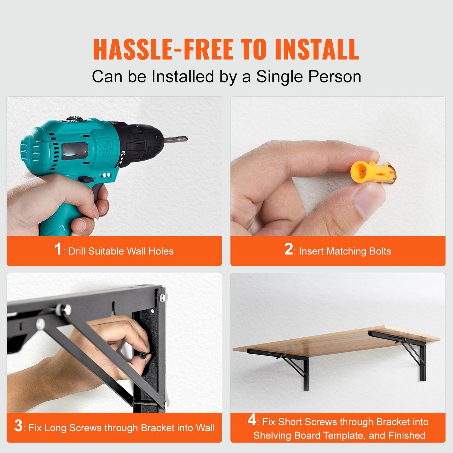VEVOR Shelf Bracket Foldable, 61.3 cm L 2 Pcs , Heavy Duty Floating Shelf Brackets,