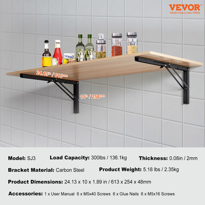VEVOR Shelf Bracket Foldable, 61.3 cm L 2 Pcs , Heavy Duty Floating Shelf Brackets,