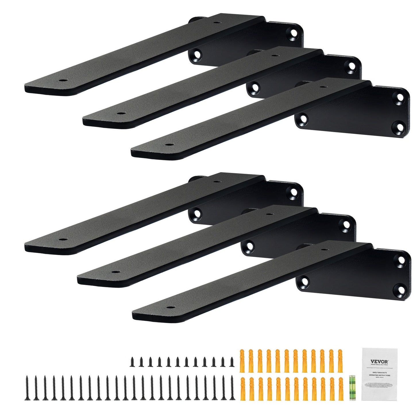 Heavy Duty 31cm Floating Shelf Brackets, Steel, 6-Pack, 72.6kg Capacity