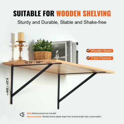Heavy Duty Steel Shelf Brackets, 0.3 x 0.2m, 10-Pack, 72.6kg Capacity