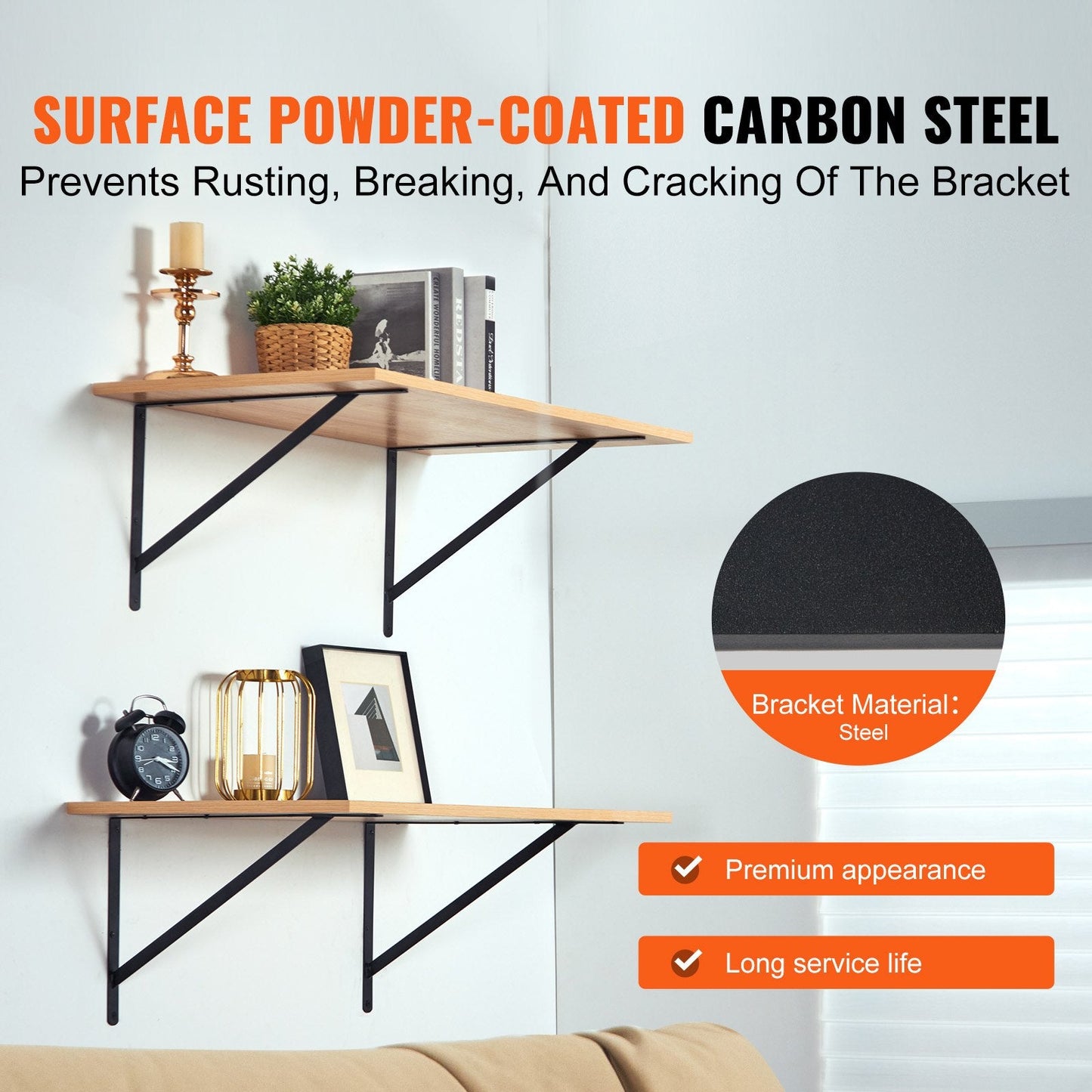 Heavy Duty Steel Shelf Brackets, 0.3 x 0.2m, 10-Pack, 72.6kg Capacity