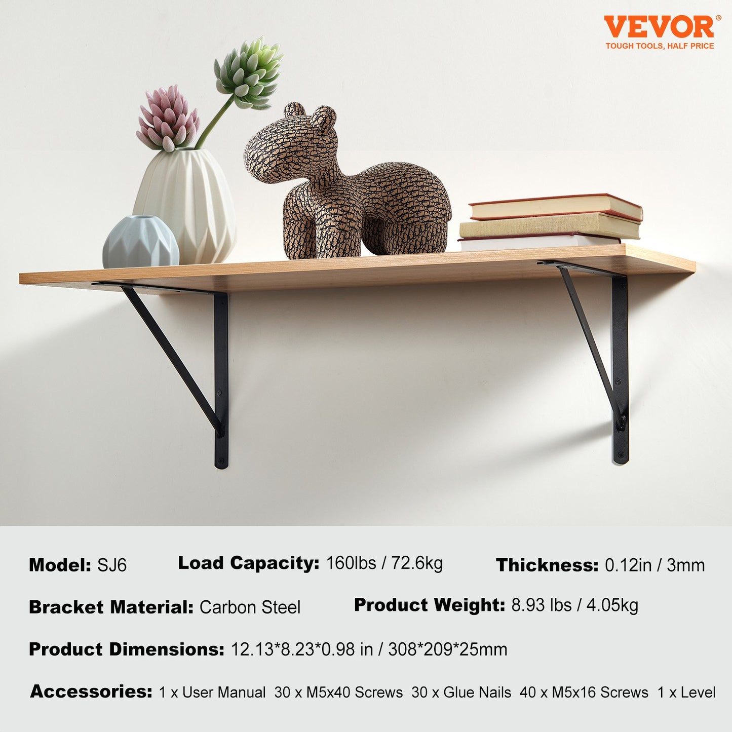 VEVOR Shelf Bracket, 12 x 8 in 10 Pcs, Heavy Duty Floating Shelf Brackets, Brackets