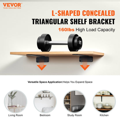 Heavy Duty 0.21m Steel Shelf Brackets, 72.6 kg Load, 6 Pcs, Matte Black