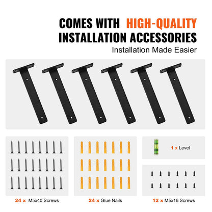 Heavy Duty 16cm Matte Black Shelf Brackets, 72.6kg Load, Set of 6