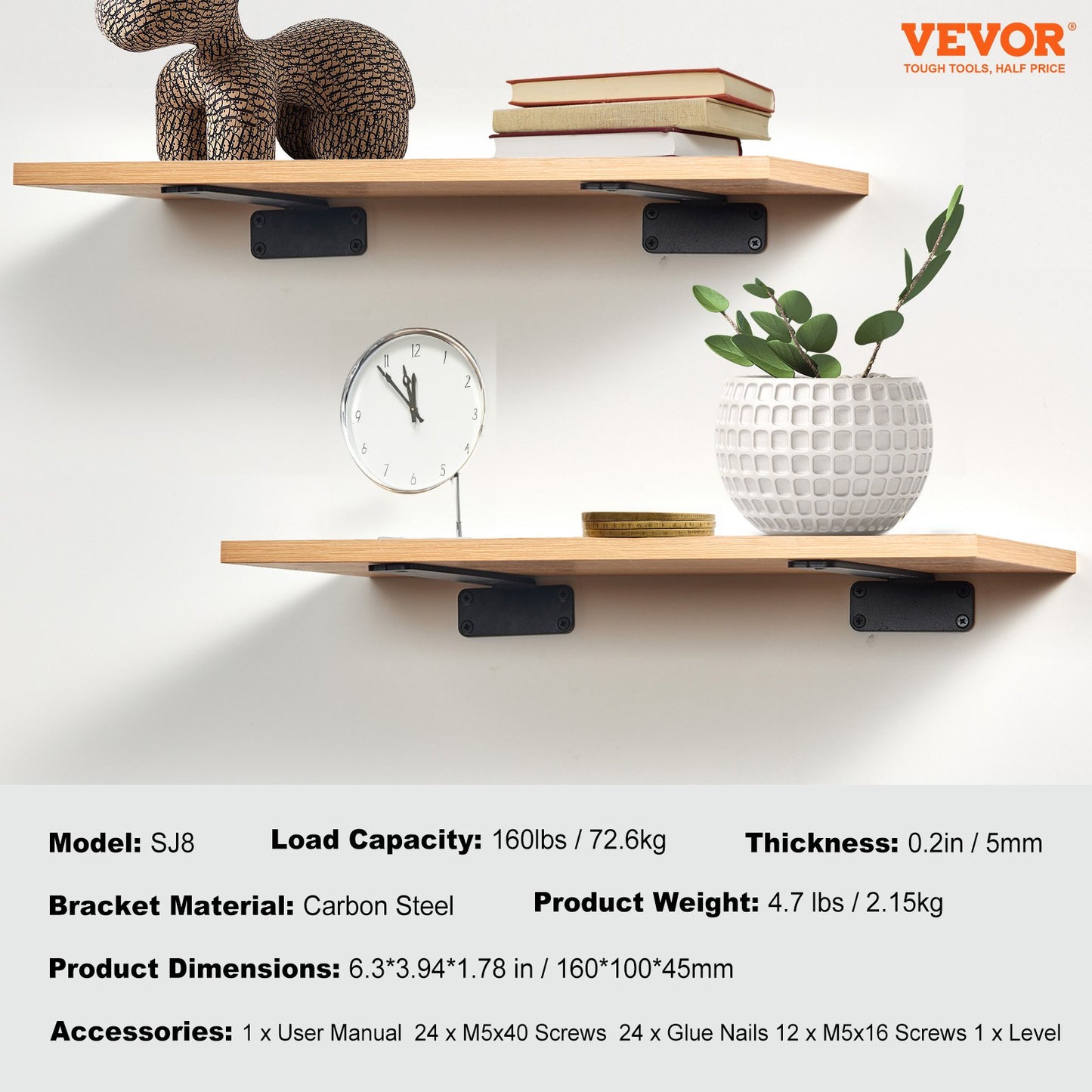 VEVOR Shelf Bracket, 16cmL x 10cmW x 4.5cmH 6 Pcs, Heavy Duty Floating Shelf Brackets,