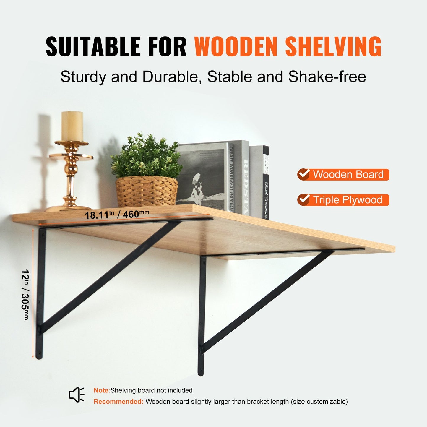 VEVOR Shelf Bracket 18 x 12in 12Pcs Heavy Duty Floating Shelf Brackets Triangle
