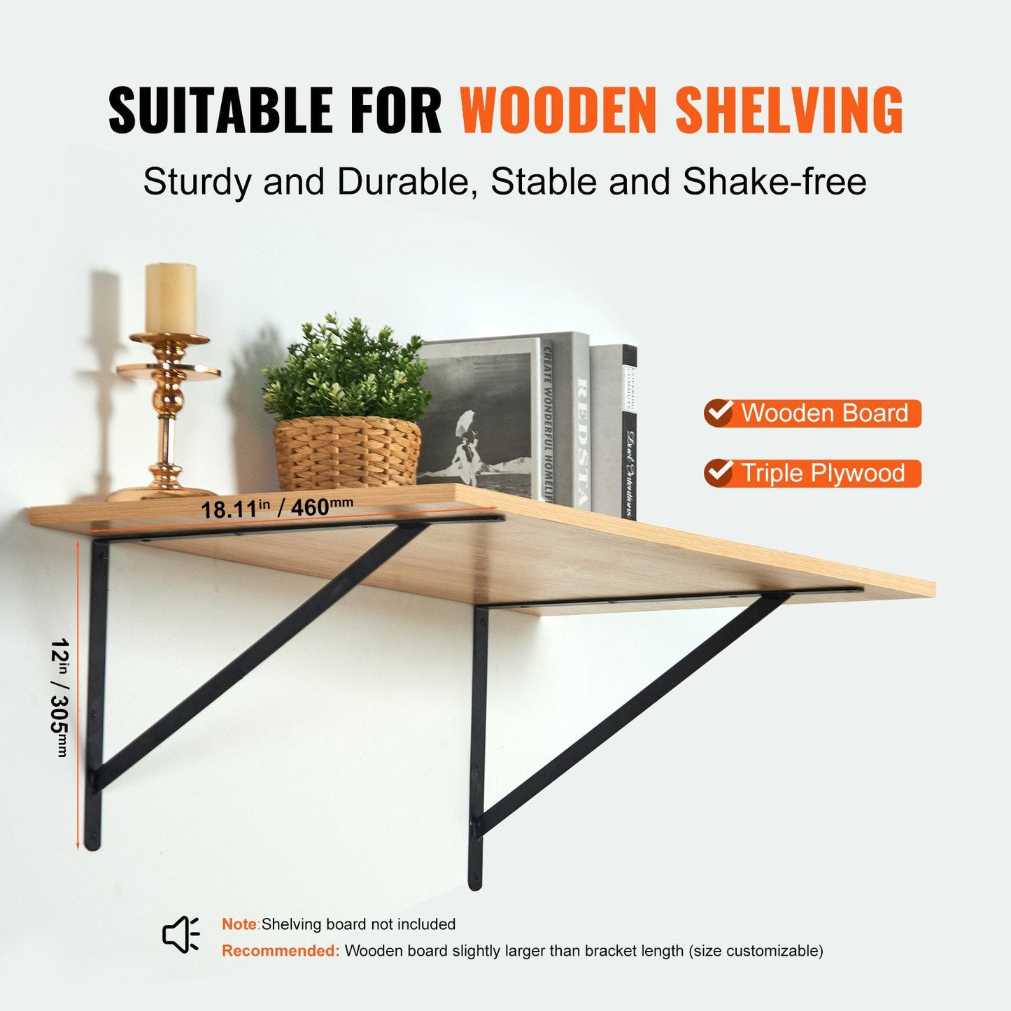 Heavy Duty 12-Piece Floating Shelf Brackets, Carbon Steel, 46 x 30.5 cm