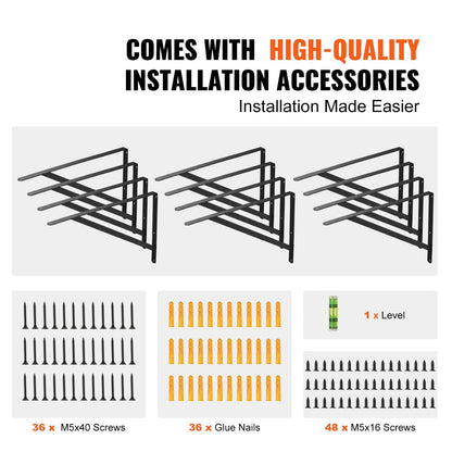 Heavy Duty 12-Piece Floating Shelf Brackets, Carbon Steel, 46 x 30.5 cm