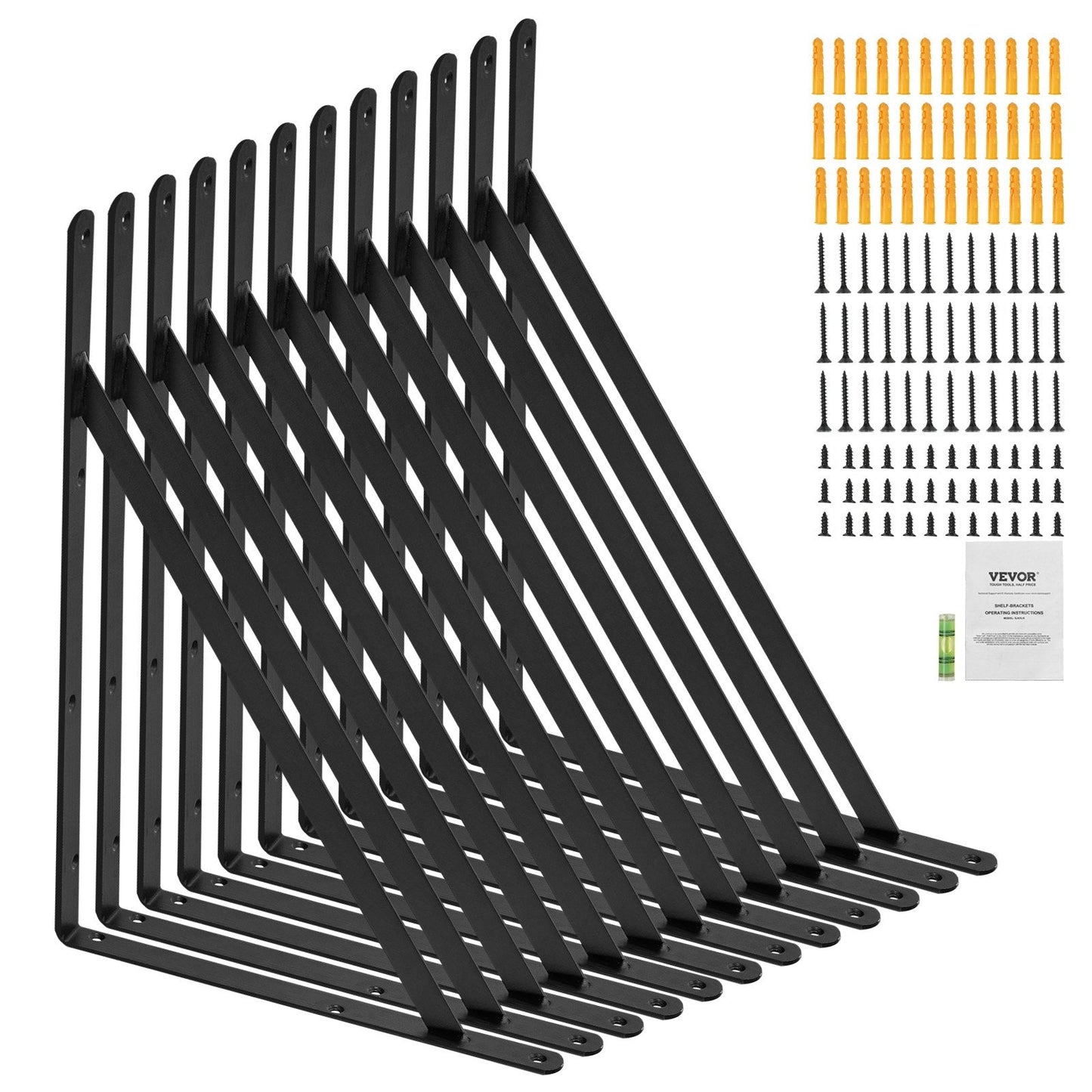 Heavy Duty 12-Piece Floating Shelf Brackets, Carbon Steel, 46 x 30.5 cm