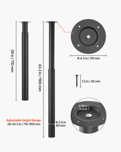 Adjustable Table Legs, 710-1100 mm Steel Furniture Legs, 544 kg Max Load Heavy Duty, Quick Installation, Ideal for Home Office Desk DIY, Coffee Dinner Bar Tables, Workbenches, Set of 4, Black