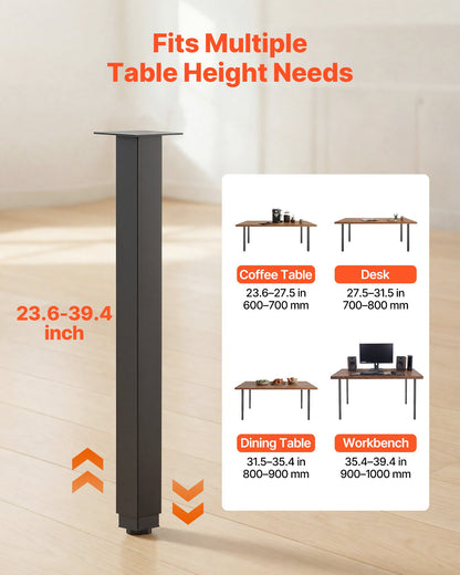 Adjustable Table Legs, 610-1016 mm Square Steel Furniture Legs, 544 kg Max Load Heavy Duty, Quick Installation, for Home Office Desk DIY, Coffee Dinner Bar Tables, Workbenches, 4 PCS, Black
