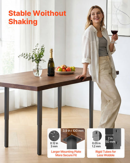 Adjustable Table Legs, 610-1016 mm Square Steel Furniture Legs, 544 kg Max Load Heavy Duty, Quick Installation, for Home Office Desk DIY, Coffee Dinner Bar Tables, Workbenches, 4 PCS, Black