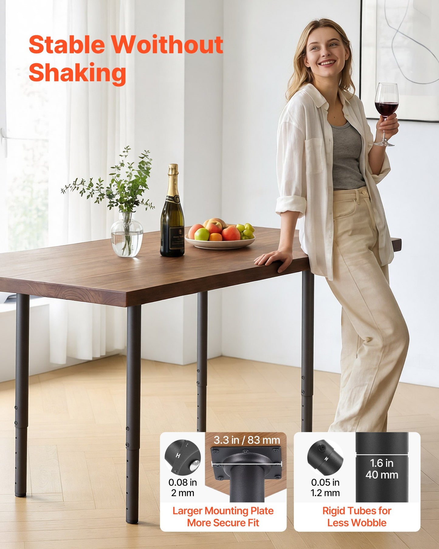 Adjustable Table Legs, 610-1016 mm Round Steel Furniture Legs, 544 kg Max Load Heavy Duty, Quick Installation, for Home Office Desk DIY, Coffee Dinner Bar Tables, Workbenches, 4 PCS, Black
