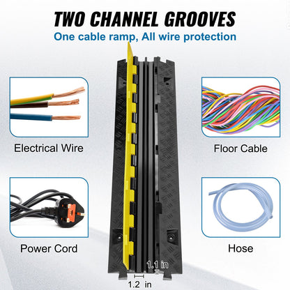 VEVOR 5 PCs Cable Protector Ramp, 2 Channel, 10000 kg/axle Capacity Heavy Duty TPU