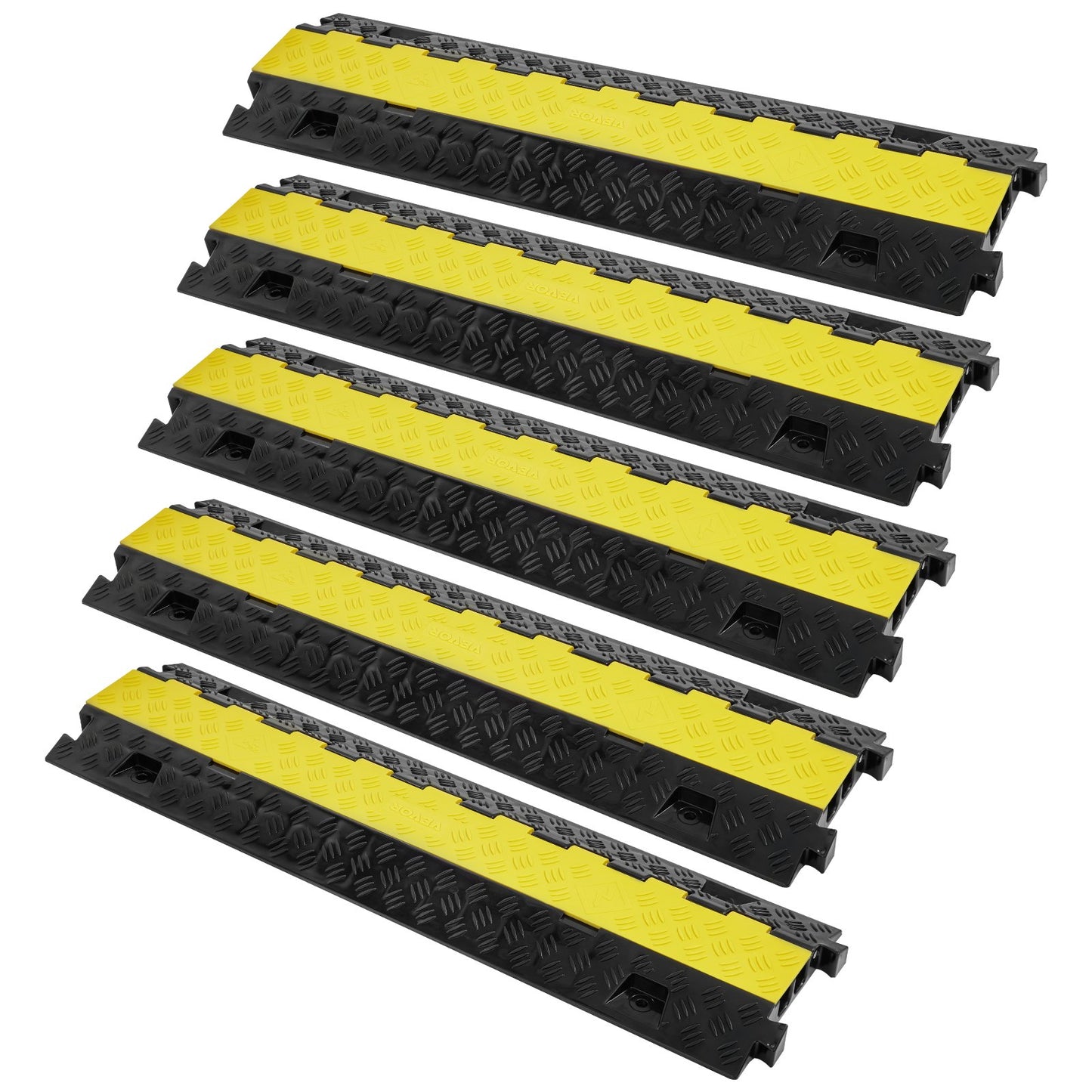 VEVOR 5 PCs Cable Protector Ramp, 2 Channel, 10000 kg/axle Capacity Heavy Duty TPU