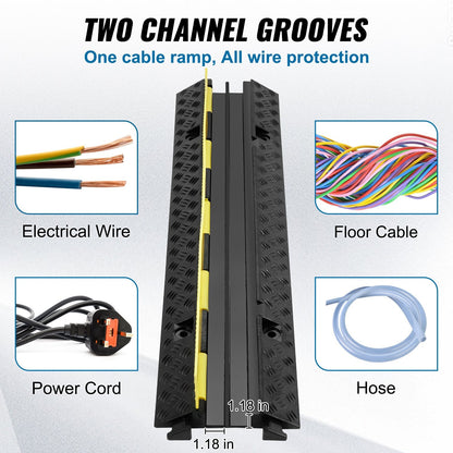 3-Piece Heavy-Duty Cable Protector Ramp, 2 Channels, 5443 kg Load Capacity