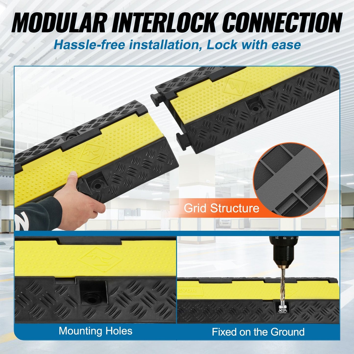 3-Piece Heavy-Duty Cable Protector Ramp, 2 Channels, 5443 kg Load Capacity