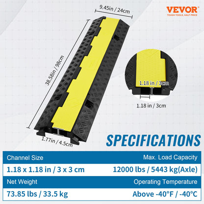 VEVOR 5 PCs Rubber Cable Protector Ramp, 2 Channel, 12000 lbs/axle Capacity Heavy