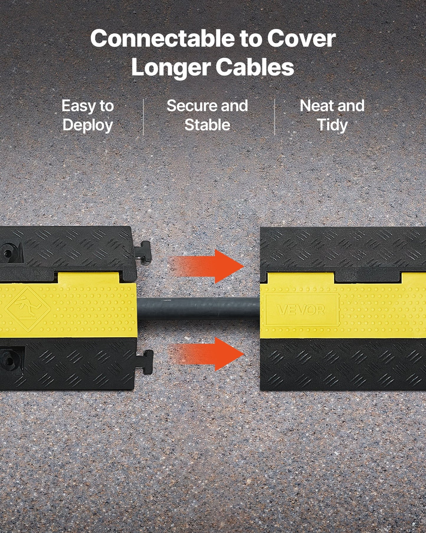 Cable Protector Ramp, 9,979 kg/axle Capacity, 1 Channel Heavy Duty Rubber Cord Hose Wire Cover, 70 x 50 mm Channel, Traffic Speed Bump with Flip-Open Top Cover, for Indoor Outdoor Use, 1 Pack
