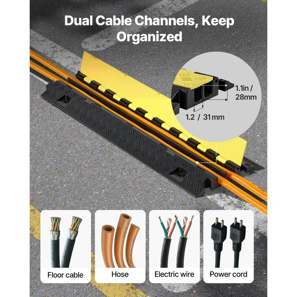 Cable Protector Ramp, 9,979 kg/axle Capacity, 2 Channel Heavy Duty TPU Cord Hose Wire Cover, 31 x 28 mm Channel, Traffic Speed Bump with Flip-Open Top Cover, for Indoor & Outdoor Use, 3 Pack