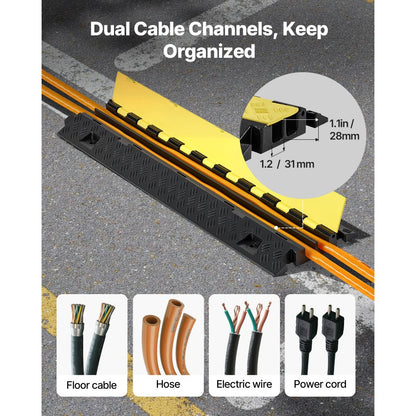 Cable Protector Ramp, 9,979 kg/axle Capacity, 2 Channel Heavy Duty TPU Cord Hose Wire Cover, 31 x 28 mm Channel, Traffic Speed Bump with Flip-Open Top Cover, for Indoor & Outdoor Use, 3 Pack
