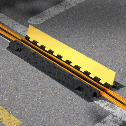 Cable Protector Ramp, 9,979 kg/axle Capacity, 2 Channel Heavy Duty TPU Cord Hose Wire Cover, 31 x 28 mm Channel, Traffic Speed Bump with Flip-Open Top Cover, for Indoor & Outdoor Use, 3 Pack