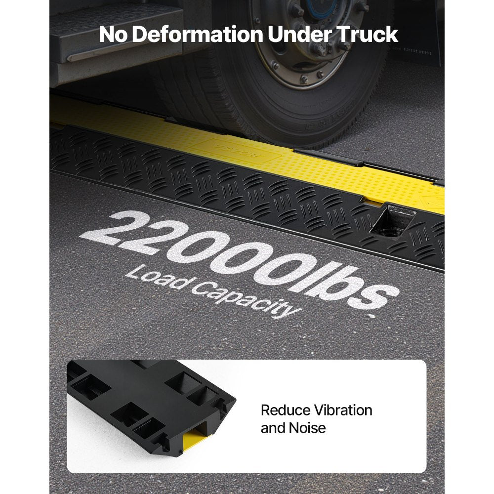 Cable Protector Ramp, 9,979 kg/axle Capacity, 2 Channel Heavy Duty Rubber Cord Hose Wire Cover, 32 x 31 mm Channel, Traffic Speed Bump with Flip-Open Top Cover, for Indoor Outdoor Use, 1 Pack