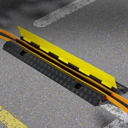 Cable Protector Ramp, 9,979 kg/axle Capacity, 2 Channel Heavy Duty Rubber Cord Hose Wire Cover, 32 x 31 mm Channel, Traf