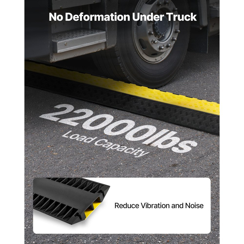 Cable Protector Ramp, 9,979 kg/axle Capacity, 2 Channel Heavy Duty Rubber Cord Hose Wire Cover, 100 x 75 mm Channel, Traffic Speed Bump with Flip-Open Top Cover, for Indoor Outdoor Use, 1 Pack