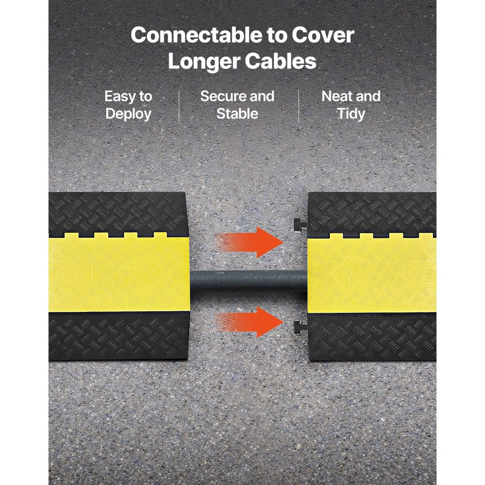 Cable Protector Ramp, 9,979 kg/axle Capacity, 2 Channel Heavy Duty Rubber Cord Hose Wire Cover, 100 x 75 mm Channel, Traffic Speed Bump with Flip-Open Top Cover, for Indoor Outdoor Use, 1 Pack