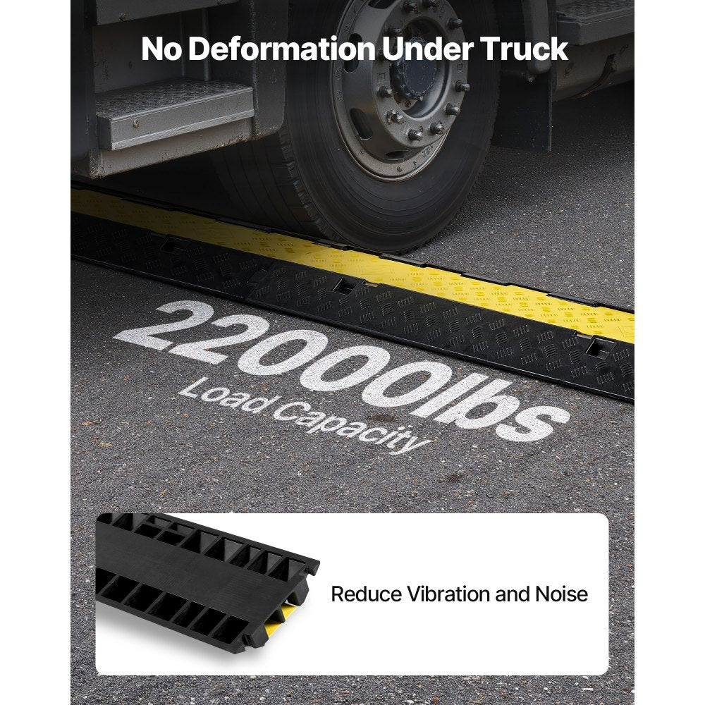 Cable Protector Ramp, 9,979 kg/axle Capacity, 2 Channel Heavy Duty Rubber Cord Hose Wire Cover, 55 x 50 mm Channel, Traffic Speed Bump with Flip-Open Top Cover, for Indoor Outdoor Use, 1 Pack