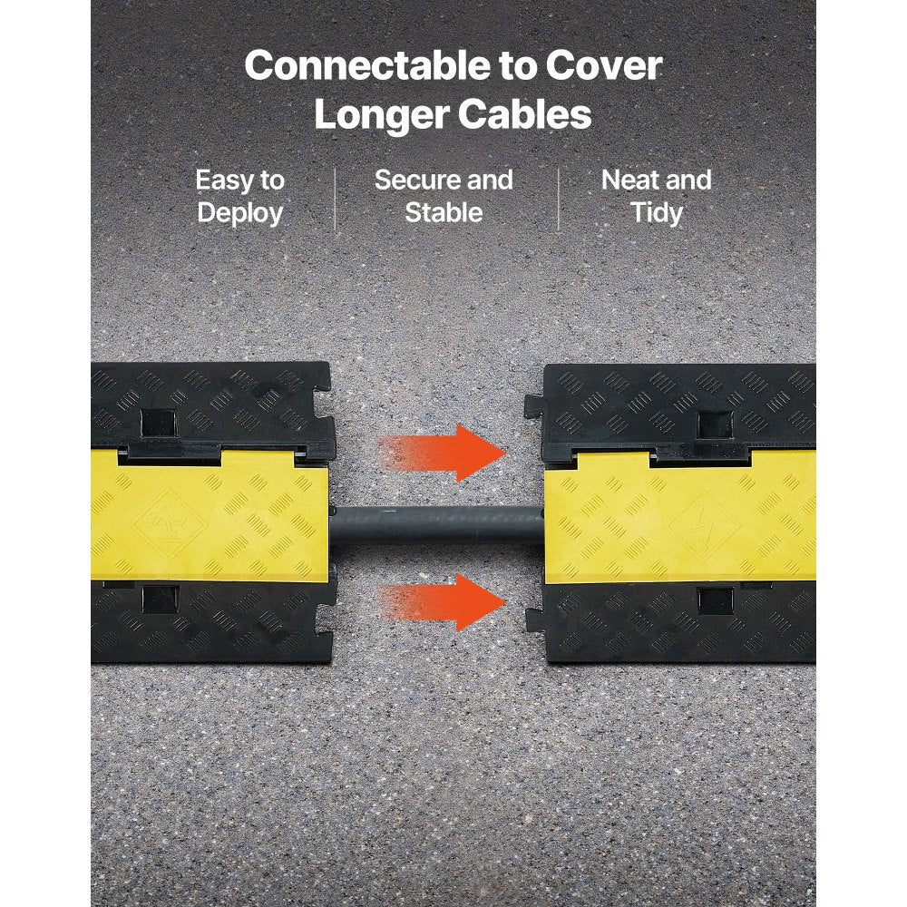 Cable Protector Ramp, 9,979 kg/axle Capacity, 2 Channel Heavy Duty Rubber Cord Hose Wire Cover, 55 x 50 mm Channel, Traffic Speed Bump with Flip-Open Top Cover, for Indoor Outdoor Use, 1 Pack