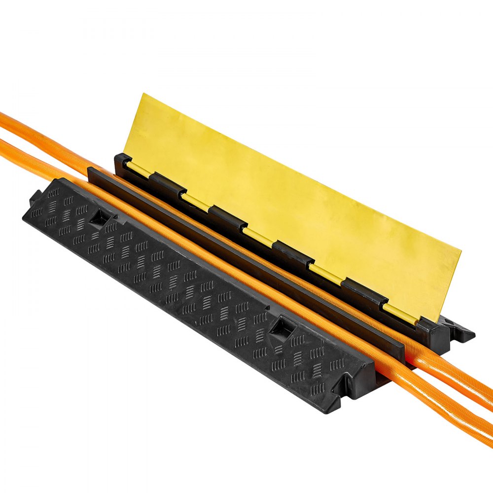 Cable Protector Ramp, 9,979 kg/axle Capacity, 2 Channel Heavy Duty Rubber Cord Hose Wire Cover, 55 x 50 mm Channel, Traffic Speed Bump with Flip-Open Top Cover, for Indoor Outdoor Use, 1 Pack