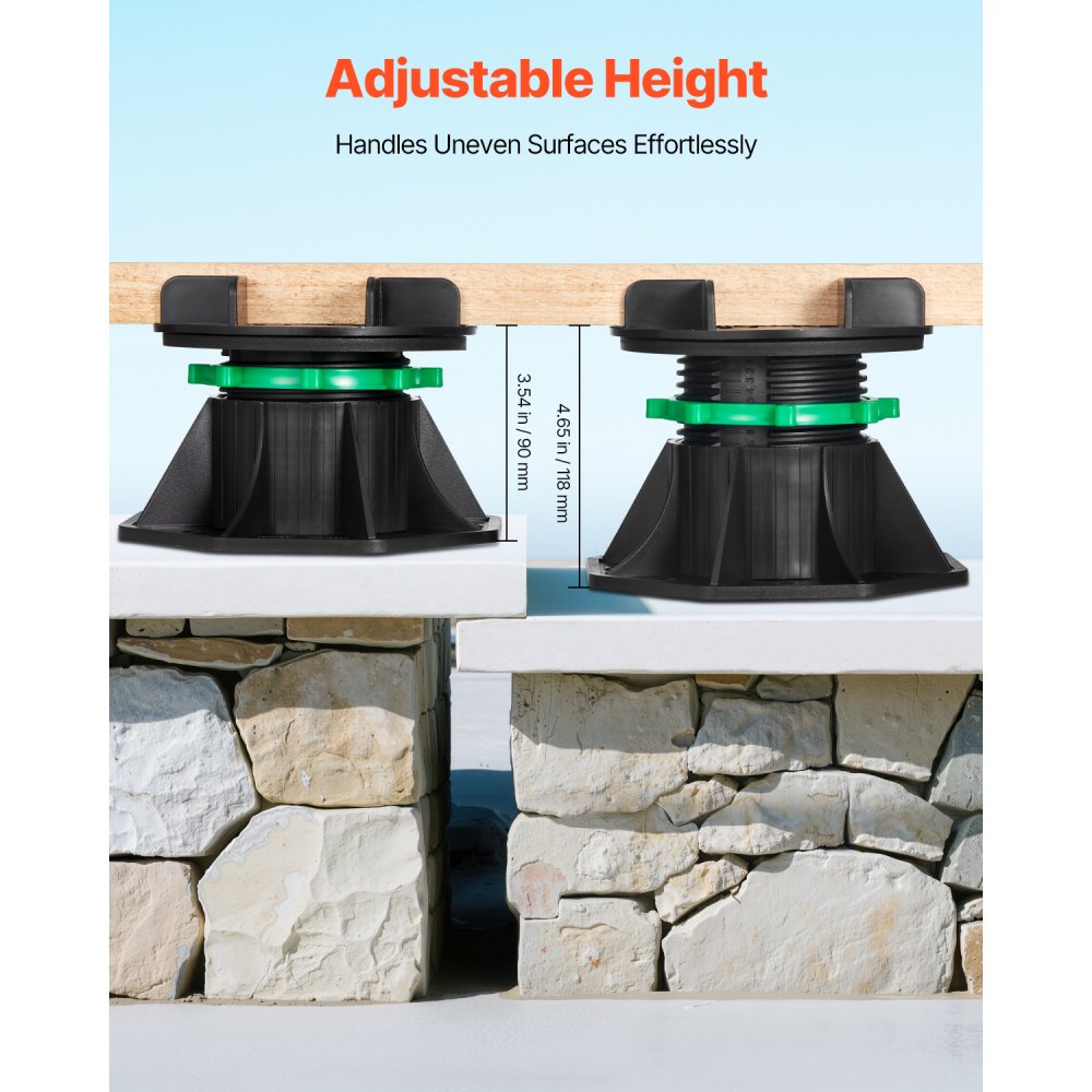 8 Pcs Adjustable Deck Support Pedestal Deck Foundation Base 3.54-4.65 in