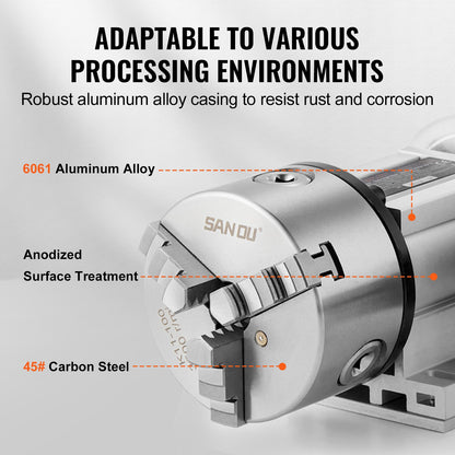 VEVOR Dividing Head, K11-100mm 3-Jaw Chuck, CNC Router Milling Machine Rotational